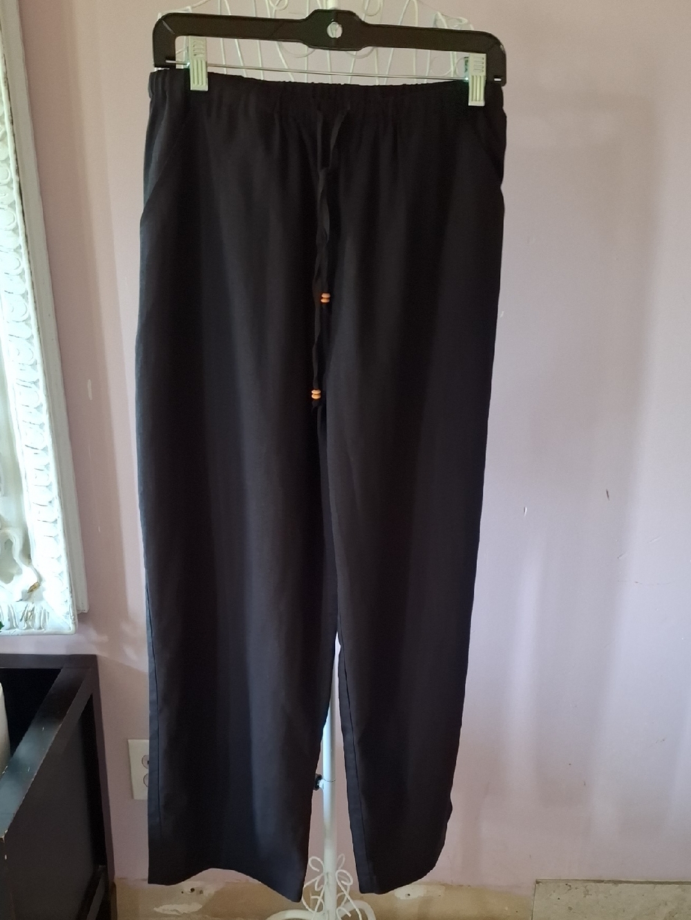 Alfred Dunner Black Drawstring Jogger Pants with Bead Accents